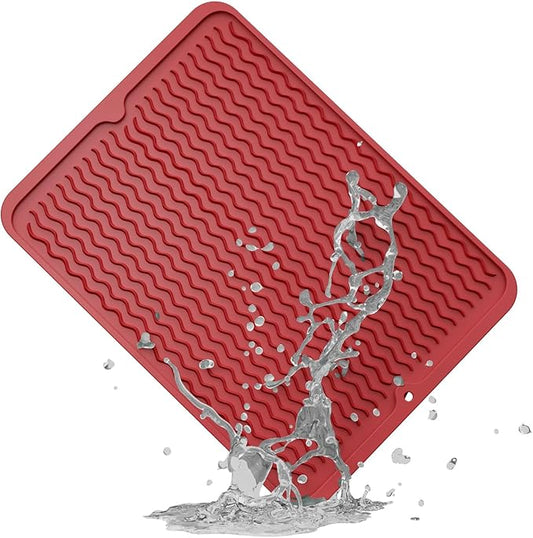 ZLR Silicone Dish Drying Mat & Heat Resistant Trivet (12" x 16") - Waterproof Counter Protector for Air Fryer, Coffee Maker - Non-Slip, BPA Free Kitchen Pad, Easy Clean Dishwasher Safe (Lava Red) by ZLR