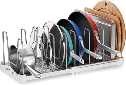 EVERIE Adjustable Bakeware Organizer Pot Lid Holder Rack for Pots, Cake Molds, Cutting Boards, Mats, Cookware, GS02SS, 7.7'' Deep by 12.6'' to 21.5'' Wide by EVERIE