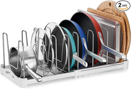 EVERIE Adjustable Bakeware Organizer Pot Lid Holder Rack for Pots, Cake Molds, Cutting Boards, Mats, Cookware, GS02SS, Pack of 2 by EVERIE