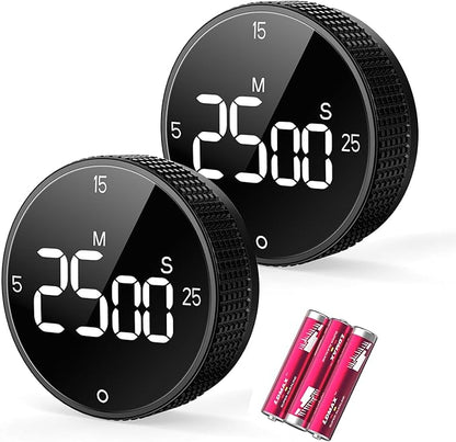 Digital Kitchen Timer, Large Display Magnetic Countdown Countup Timer, 3 Preset Times (5, 15, 25),Volume & Brightness Adjustable for Cooking Classroom Studying, Easy for Kids (Black,2Pcs) by SmartTimingforEveryMoment