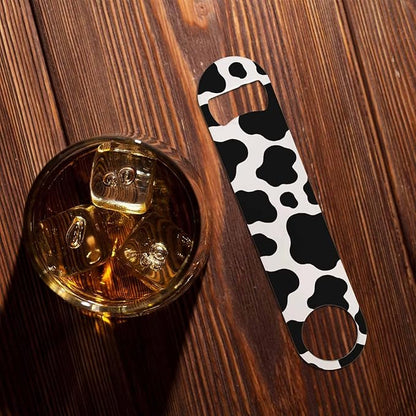 Cow Texture Stainless Steel Bottle Opener Jungle Animal Black and White Print Spot Skin Fur Pattern Flat Beer Bottle Opener Keychain for Home Kitchen Bar Restaurant Party Birthday Gift