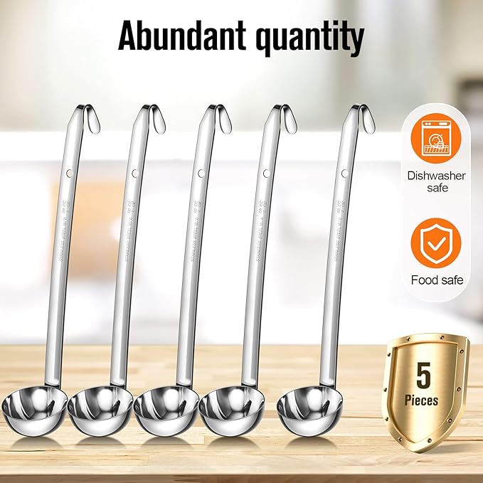 Cunhill 5 Pcs Soup Ladles Stainless Steel Serving Ladles with Long Handle for Serving, Cooking, Stirring, Portioning Kitchen Restaurant Accessories(2 oz) - Image 3