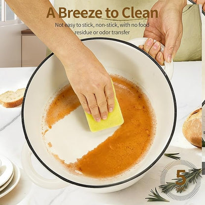 Enameled Cast Iron Dutch Oven with Lid -6.5 QT, incl. Sourdough Bread-Baking Supplies like Banneton Proofing Basket, Heavy Duty Cookware Bread-Oven for Baking, Stews, and Roasting, Cream White - Image 6