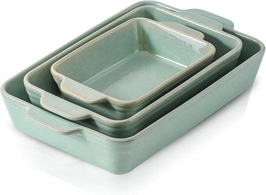 HVH 9x13 Baking Dish Set, Large Casserole Dishes for Oven, Ceramic Bakeware Set of 3, Rectangular Lasagne Pan Deep for Baking (Turquoise) by HVH
