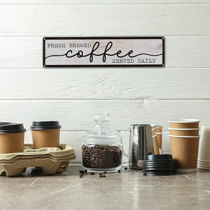 Coffee Metal Tin Signs, Fresh Brewed Coffee Served Daily Sign, Coffees Decoration for Cafe Bar Coffees Station, Kitchen, Restaurant, Hotel, Decorative Metal Wall Signs 15.8x4 Inches - Image 4