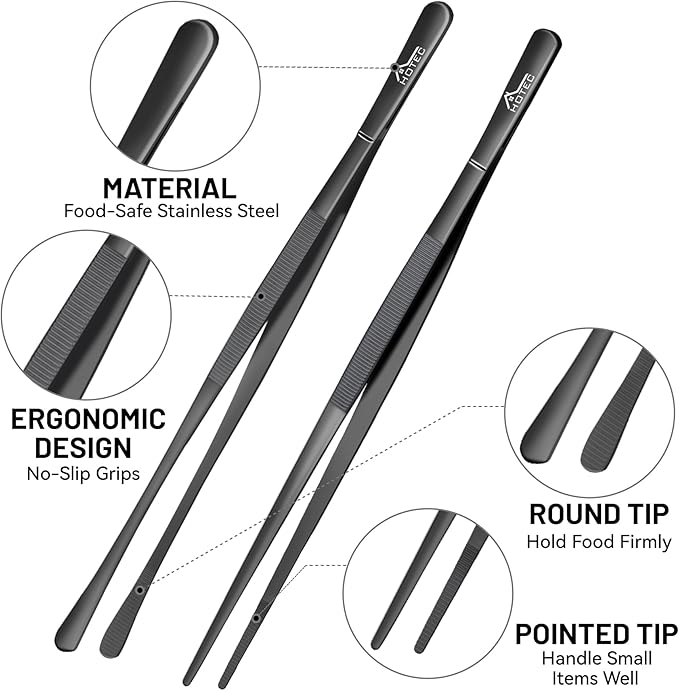 HOTEC Kitchen Tweezers Tongs Stainless Steel Professional Chef Tweezers, Set of 2-12inch Extra-Long Food Tongs for Cooking,Grill and Baking - Image 5