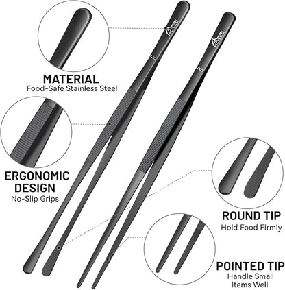 HOTEC Kitchen Tweezers Tongs Stainless Steel Professional Chef Tweezers, Set of 2-12inch Extra-Long Food Tongs for Cooking,Grill and Baking - Image 5