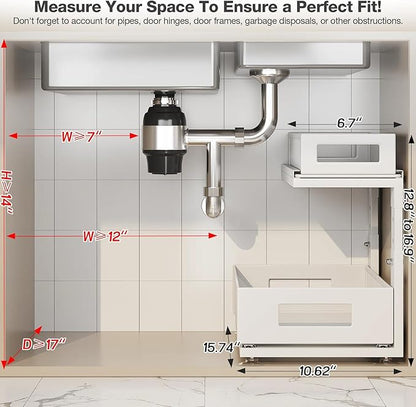1 Pack 15.74IN-Depth Under Sink Organizer with Next-Gen Ball-Bearing Slides,2-Tier Pull Out Cabinet Storage,Height Adjustable Drawer Shelf for Bathroom,Kitchen,Laundry,Cabinet,Pantry-White