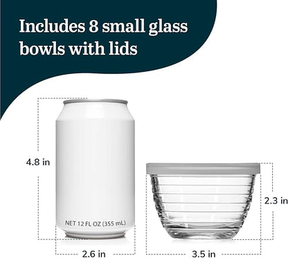 Libbey Small Glass Prep Bowls with Lids, Set of 8, 6.25 oz Small Bowls- Ideal for Leftovers, Meal Prep & Dips, Durable & Dishwasher Safe - Image 3
