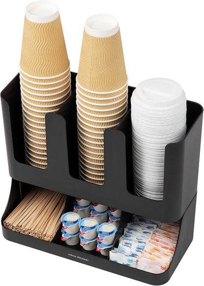 Mind Reader Cup and Condiment Station, 13 Inch Countertop Coffee Bar Organizer with 6 Compartments, Storage Caddy for Cups, Lids and Packets, Plastic, Black - Image 5