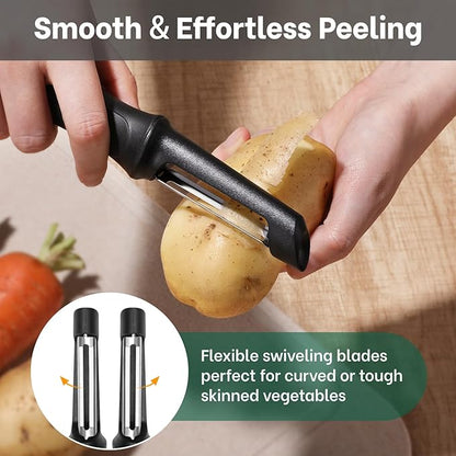 Beneno Swivel Vegetable Peeler, Razor-Sharp Smooth Peeling Potato Peelers with Stainless Steel Blades, Ergonomic Comfort Non-Slip Rubber Handle, Kitchen Peelers with Potato Eye Remover (2, Black) - Image 7
