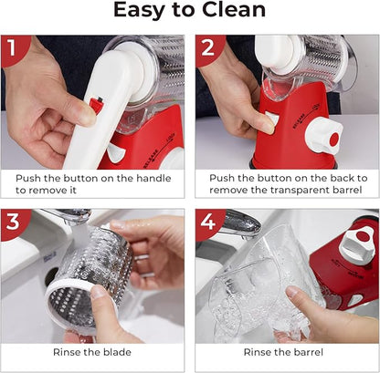 X Home Rotary Cheese Grater for Kitchen, Shredder with 3 Interchangeable Blades, Rotary Grater with Handle and Strong Suction Base, for Vegetables, Fruit, Nuts, Easy to Use and Clean, Red - Image 8