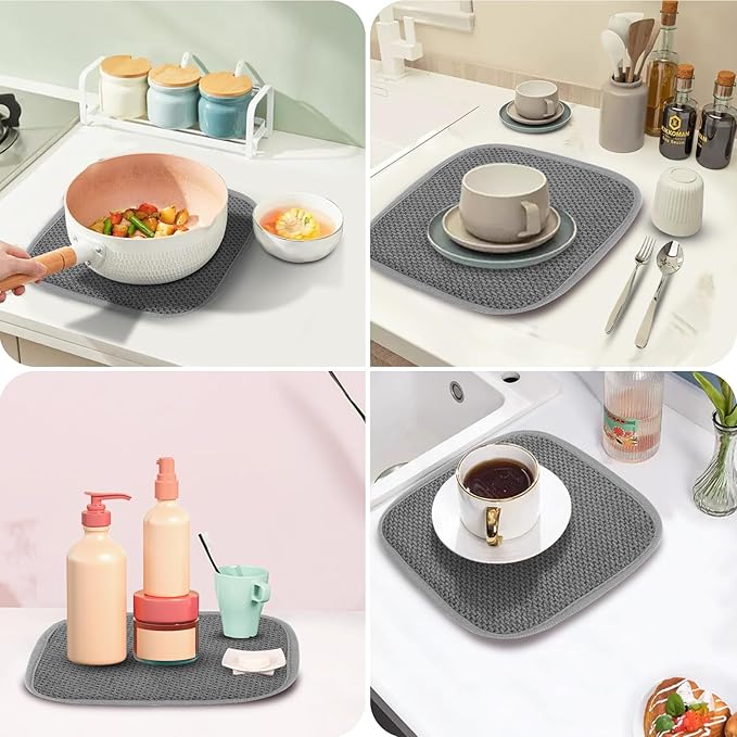 GeeRic Microfiber Dish Drying Mat, Super Absorbent Kitchen Dish Drying Pad for Mother's Day, Reversible Gift Mats for Countertop, 7 * 7 inch Gray - Image 5