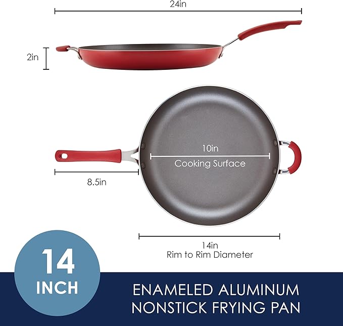 Rachael Ray Cook + Create Nonstick Frying Pan/Skillet with Helper Handle, 14 Inch - Red - Image 2