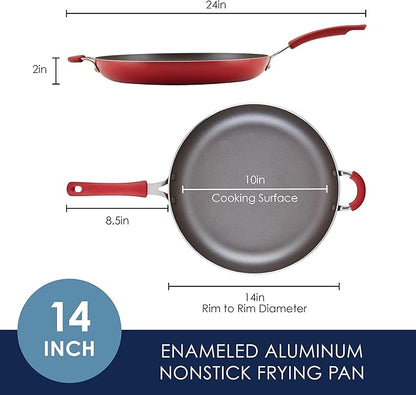 Rachael Ray Cook + Create Nonstick Frying Pan/Skillet with Helper Handle, 14 Inch - Red - Image 2