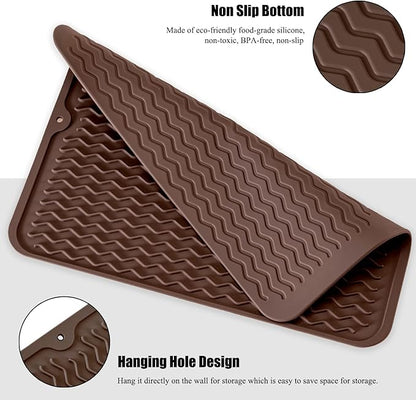 Silicone Dish Drying Mat, Non-Slip Easy Clean Sink Mat Large Heat-resistant Dish Drainer Mat for Kitchen Counter, Sink, Refrigerator or Drawer liner (16" x 12", COFFEE) - Image 4