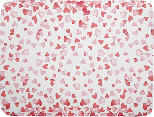 Valentine’s Day Dish Drying Mat for Kitchen Counter 24x18 Inch Watercolor Love Drying Mat with Absorbent Reversible Microfiber Pink Dish Drainer Mats Rack Pad for Coffee Countertop Protector