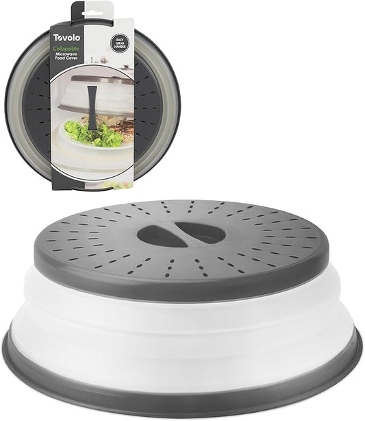 Tovolo Microwave Splatter Cover for Food, Medium (Charcoal) - Collapsible & Vented Silicone Splatter Guard Lid - Microwave Plate & Dish Cover with Handle - BPA-Free Kitchen Gadget for Meal Prep by Tovolo