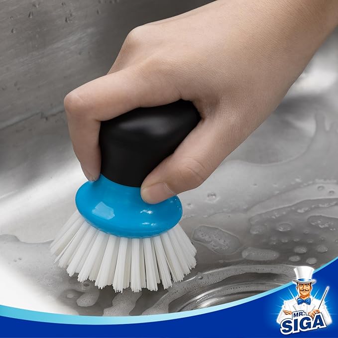 MR.SIGA Dish Scrub Brush, Palm Brush Dish Scrubber with Ergonomic Grip, Kitchen Brushes for Dishes, Blue, Pack of 2 - Image 5