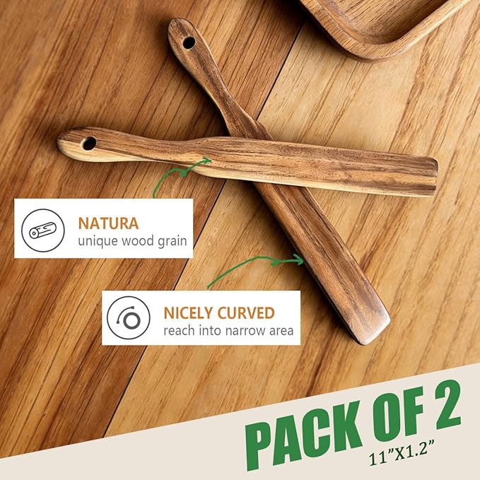 2pcs Wood Spurtle for Sourdough Starter, Mixing, Stirring, Reaching Bottom of Jar, Dough Whisk,Skinny Sourdough Spurtles Spatula Wooden Spoon Bread Making Tools Kitchen Gadget Gift for Mom