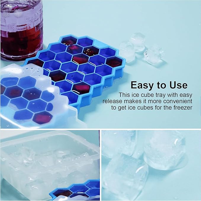 Ice Cube Trays for Freezer with Lid-3 Packs Silicone Ice Cube Tray with Lid Ice Maker,Easy-Release Reusable Ice Cube in Organizer Bins or Ice Bucket for Cocktail bar or Iced Coffee Cup - Image 4