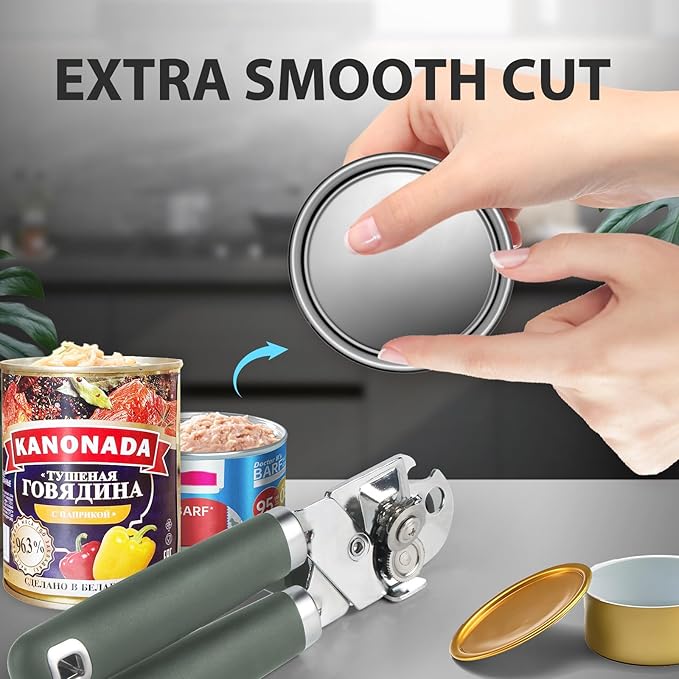Safring Can Opener Manual, Heavy Duty Handheld Strong Can Opener with Soft Touch Handle, Sharp Blade Smooth Edge, Can Openers with Multifunctional Bottle Opener, Hunter Green - Image 7