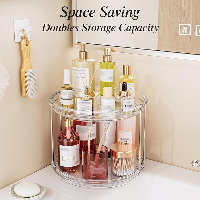 LAMU 4 Pack 10.6'' 2-Tier Lazy Susan Turntable Organizer Rotating Spice Rack Organization for Cabinet, Kitchen, Pantry, Countertop, Bathroom, Vanity, Makeup Organizer, Clear - Image 4