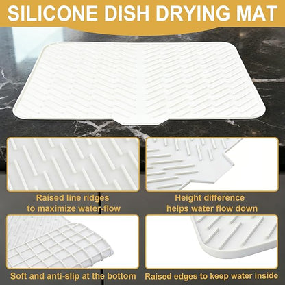 Silicone Dish Drying Mat 23x17,Food-Grade Silicone,Easy Clean Pad for Countertop Protection,Heat Resistant,Easy Clean,Non-Slip Drain Pad with Built-in Drain,Multi-Functional Use,White - Image 3