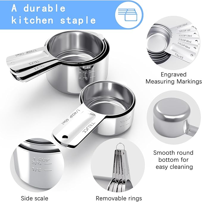 TILUCK Stainless Steel Measuring Cups Set,Kitchen Gadgets for Cooking & Baking,Set of 5 - Image 4