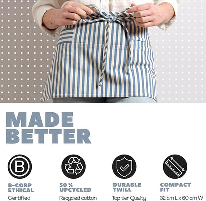 MEEMA Chef Waist Apron Cotton Fabric |Washable & Breathable Waitress & Server Half Aprons for Women with Pockets & Long Waist Straps | Cooking, Baking, Grilling & Crafting
