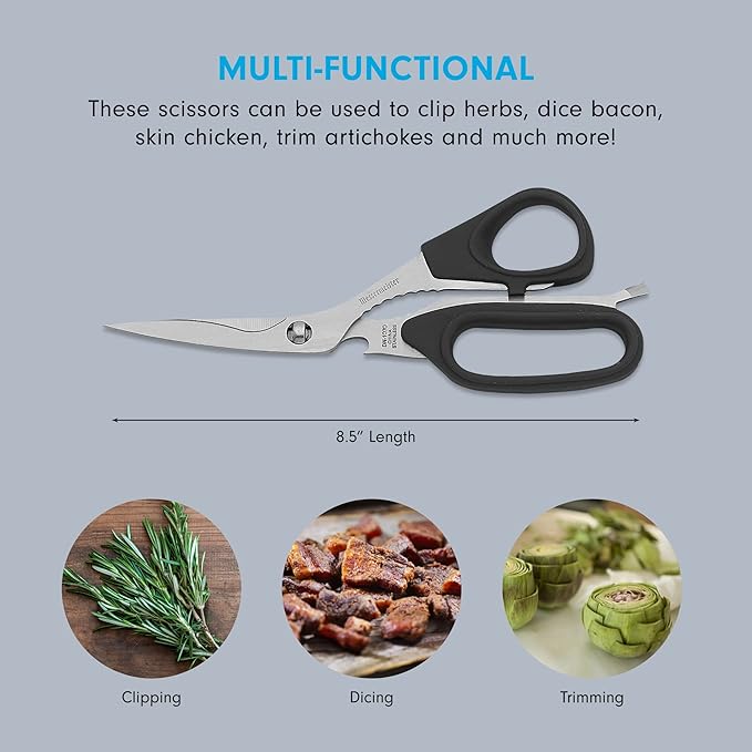 Messermeister 8.5-Inch Take-Apart Utility Shears, Black - Includes Screwdriver, Nut Cracker, Jar Lid Opener/Gripper, Bottle Opener & Bone + Twig Cutter - Suitable for Right-Handed Users - Image 3