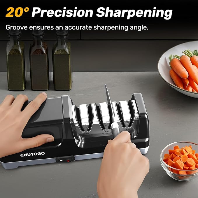 Enutogo Knife Sharpener, 3-Stage Electric Knife Sharpener for Kitchen Knives, 100% Diamond Abrasive with Quick Sharpening & Polishing, Professional Sharpening Tool with Metal Dust Collection Box - Image 6