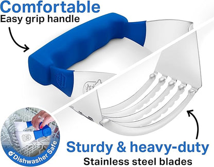 Pastry Cutter Tool - Heavy Duty Stainless Steel Pastry Blender, Comfortable Handle, Dishwasher Safe, Perfect Flaky Pie Crust & Biscuits - Blue