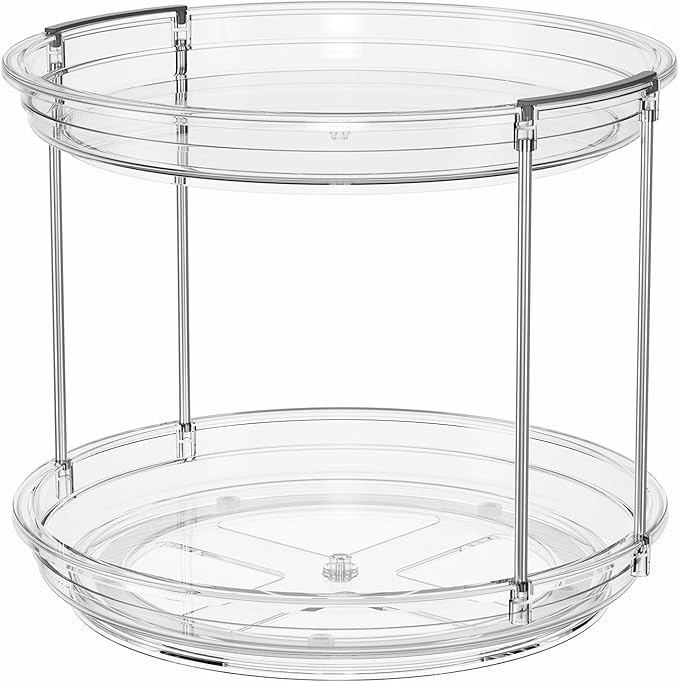 LAMU 2 Tier Lazy Susan Turntable Organizer 9.25'' Rotating Spice Rack Organization for Cabinet, Kitchen, Pantry, Countertop, Bathroom, Vanity, Medicine Cabinet Organizer, Clear - Image 9