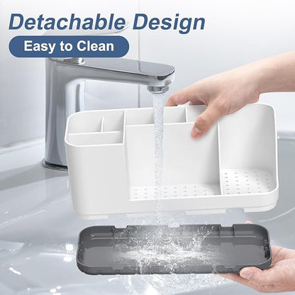 QIYVLOS Bathroom Organizers and Storage, 8 Slots Detachable Toothbrush Holders for Bathrooms, Anti-Slip Bathroom Countertop Organizer with Drainage Hole Vanity Storage (Ivory)