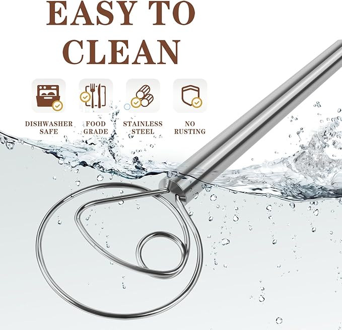 TEEVEA Danish Dough Whisk Stainless Steel Hook Dutch Bread Mixer for Sourdough Baking Tools - Image 7
