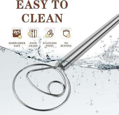 TEEVEA Danish Dough Whisk Stainless Steel Hook Dutch Bread Mixer for Sourdough Baking Tools - Image 7