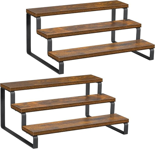 Giikin 3-Tier Spice Rack, 13.8 Inch Wood Countertop Spice Storage Holder, Kitchen Pantry Cabinet Organizer Cupboard for Spice Bottles, Jars, Seasonings, Baking Supplies, Metal Frame(Set of 2) by Giikin