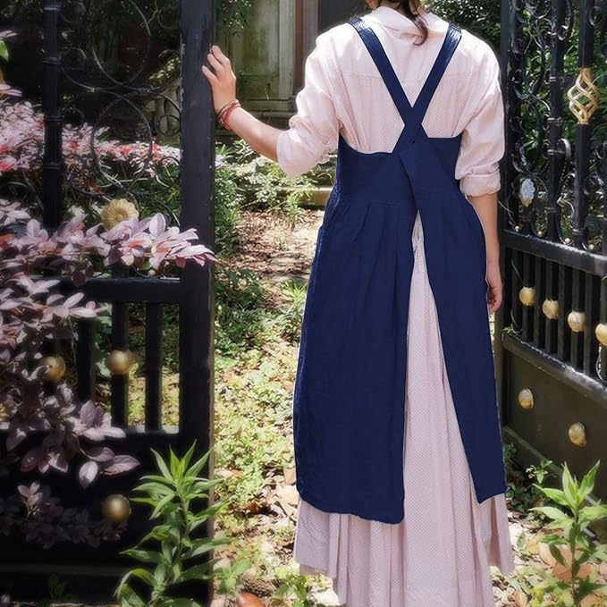 Uaussi Cotton Linen Apron Cross Back Work Apron for Women with Pockets Pinafore Dress X Cross Halter Apron for Chef Gardening - Image 6