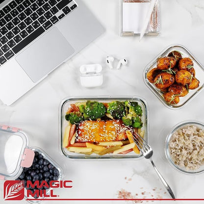 Magic Mill Premium Borosilicate Glass Food Storage Containers with lids Set | 24pc Sets with 12 Bowls & 12 Airtight Locking Lids for Lunch & Meal Prep, Safe for Oven, Freezer, Dishwasher, BPA-Free - Image 5
