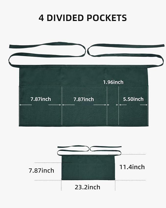 Argstar 2 Pack Server Apron with 4 Pockets, Waitress Waiter Waist WaterDrop Resistant Short Aprons