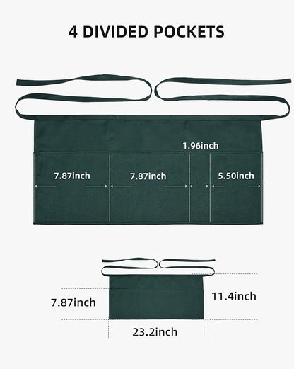 Argstar 2 Pack Server Apron with 4 Pockets, Waitress Waiter Waist WaterDrop Resistant Short Aprons