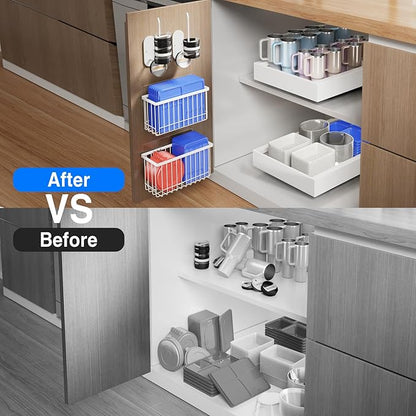 Mustorn 4 Pack Adhesive Cabinet Door Organizer, Lid Organizers Inside Cabinet Food Container/Tumbler Lid Organizer and Storage Cup Lids Holder for Kitchen & Bathroom Wall Mounted(White) - Image 7