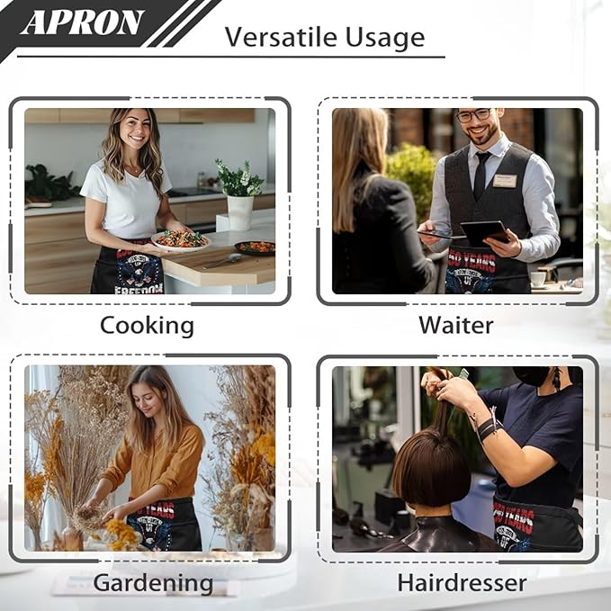 Server Apron with 3 Pockets, Waterproof Oil Waitress Waiter Half Apron for Restaurant Hotel Kitchen Cafe