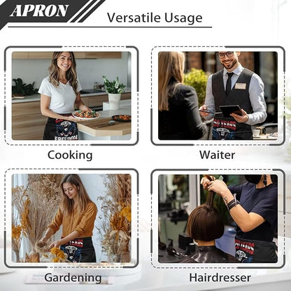 Server Apron with 3 Pockets, Waterproof Oil Waitress Waiter Half Apron for Restaurant Hotel Kitchen Cafe