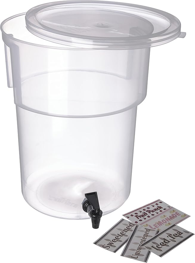 Carlisle FoodService Products Round Beverage Dispenser Drink Dispenser with Spigot for Catering, Plastic, 5 Gallons, Clear by CarlisleFoodServiceProducts