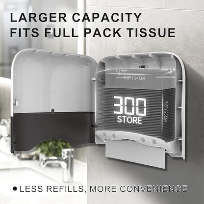 Paper Towel Dispenser,Large Capacity Wall Mount Tissue Dispensers with Smart Lock, Used for Kitchen and Bathroom 300+ Multifold Toilet Paper Holders White