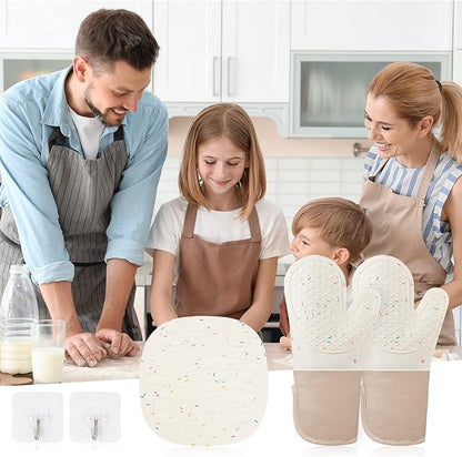 AUAUY Silicone Oven Mitts and Pot Holders 5PCS Set, 446℉ Heat Resistant Cooking Gloves and Hot Pads, Baking Supplies BBQ Gloves Non-Slip Kitchen Organization for Oven Cooking Baking Grilling - Image 9