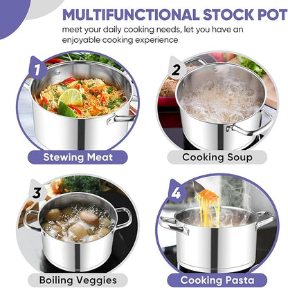 TeamFar 6QT Stainless Steel Stock Pot, Tri-ply Base Cooking Pasta Sauce Soup Pot with Glass Lid for Induction/Gas/Ceramic Stoves, Transparent Cover & Double Handles, Heavy Duty & Dishwasher Safe - Image 7