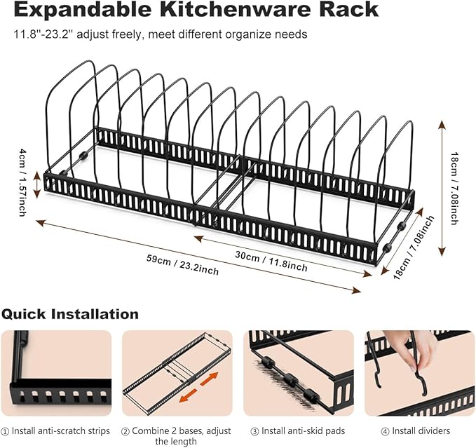 Housolution Cutting Board Organizer Rack, Expandable Baking Tray and Cookie Sheet Organizer with 14 Adjustable Dividers, Bakeware Muffin Tin Cupcake Pan Storage Organizer for Cabinet, Black - Image 5